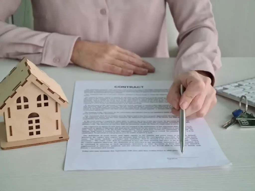 Real estate agent and client sign a contract to buy house