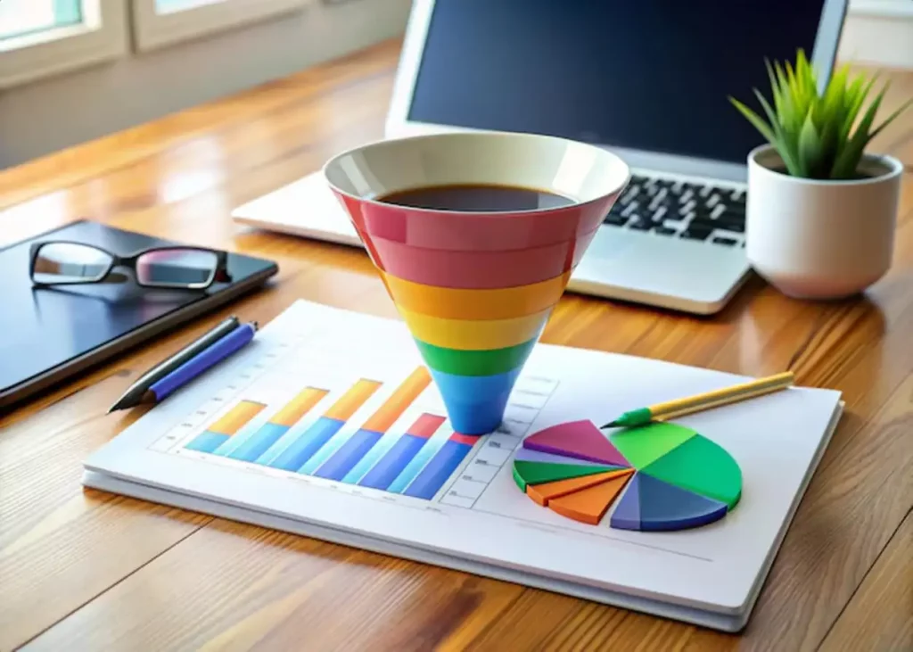 Realistic Marketing Funnel Diagram in a Professional Business Setting
